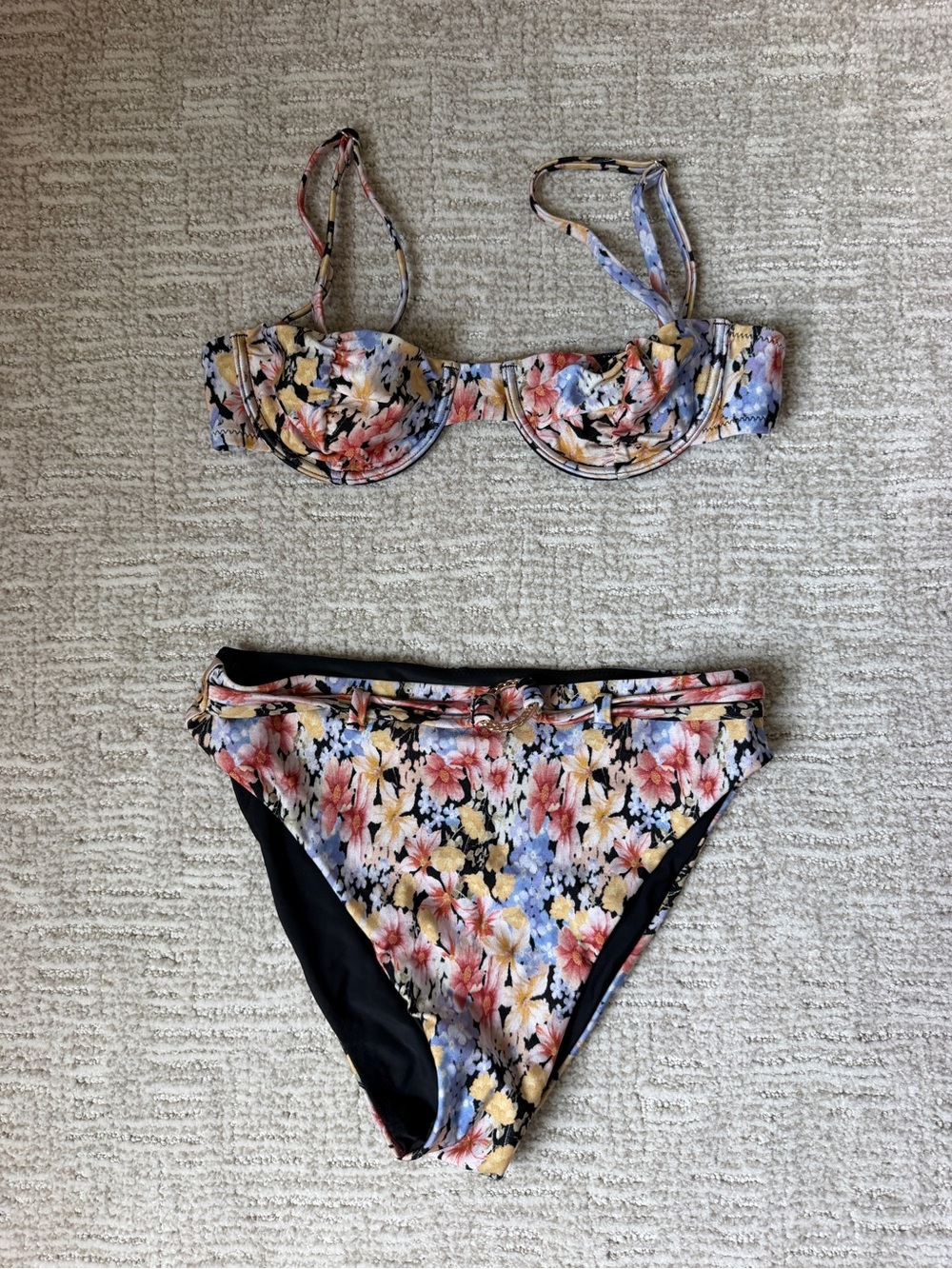 MINKPINK Floral Underwire Bikini Set in Pink, Yellow, Blue
